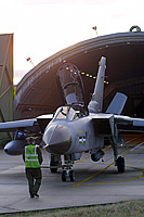 A 12 Squadron Tornado GR4  in front of a hardened aircraft shelter.