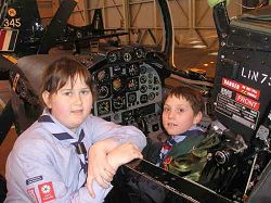 Future Top Guns - 12th Barnsley Air Scout Troop members Becki Muirhead and Thomas Atherton get their hands on a real Tucano aircraft at RAF Linton on Ouse.