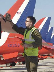 Jnr Tech Scott Mackie cleaning a tailplane